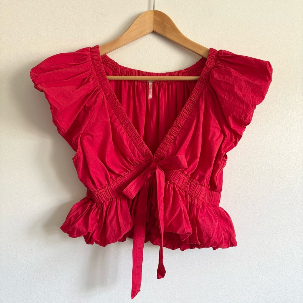 Free People Bring The Bubble Top in Red - Picture 2 of 5